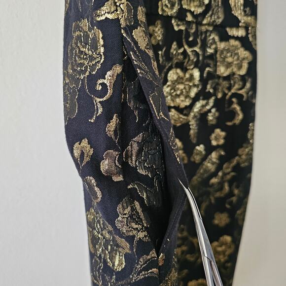 MAEVE Antropologie NWT Black & Gold Slim Jacquard Botanical Mini Dress Sz 14 - Picture 6 of 16
